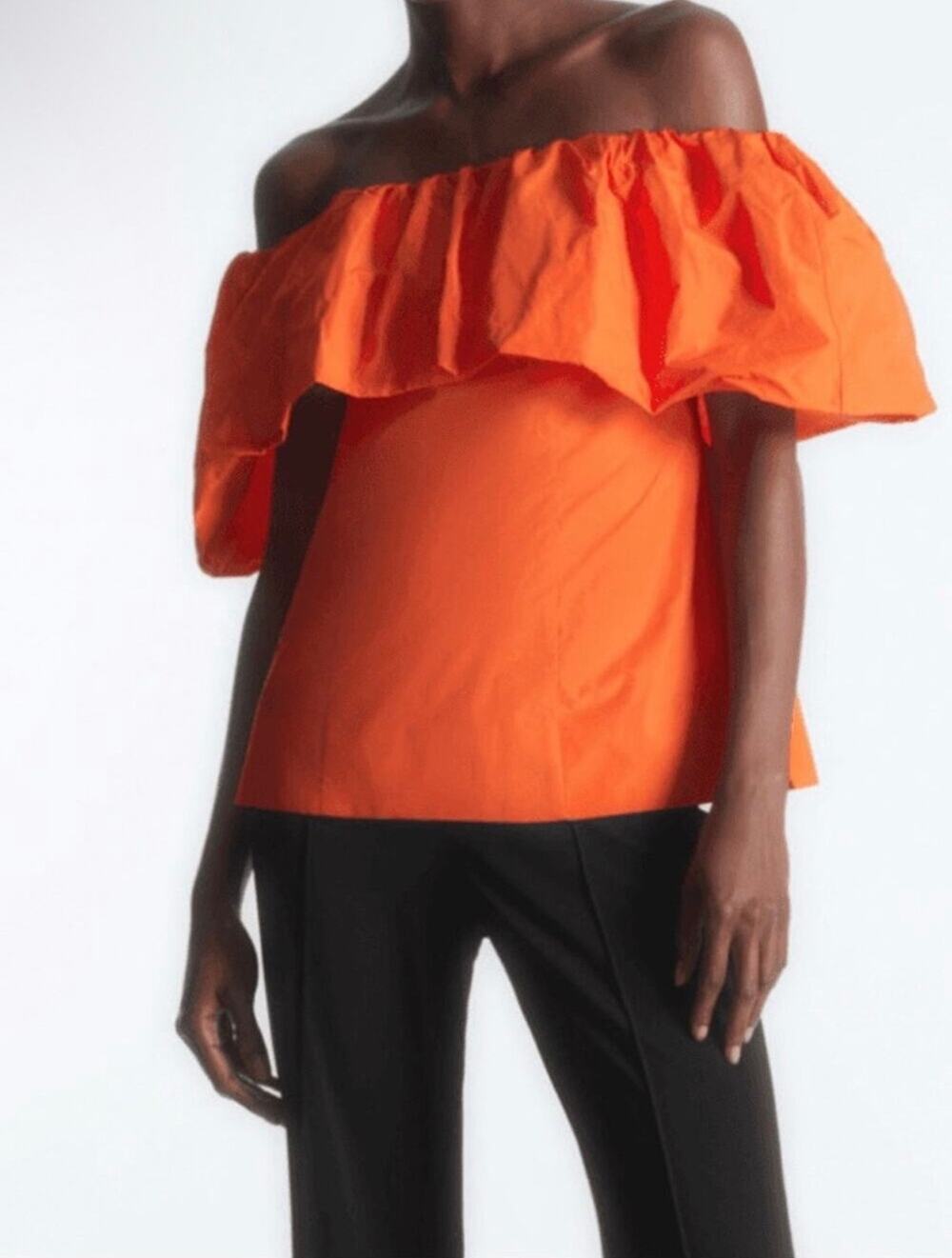 New COS Voluminous Off Shoulder Orange Statement Top Blouse NWT US 4